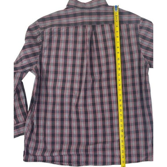 ROWM Red & Black Plaid LS Button Down Shirt LIghtweight Cotton Office Career XLT - Picture 7 of 8